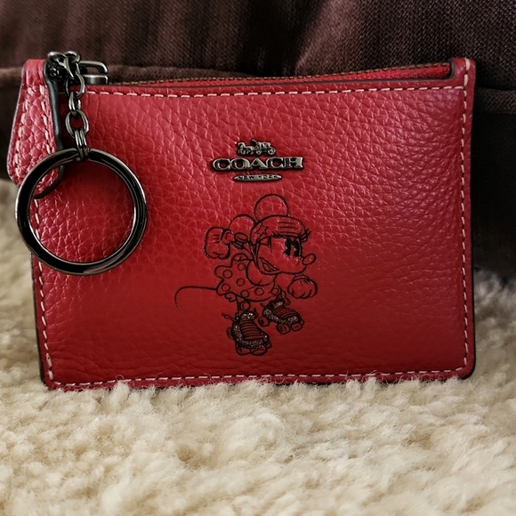 NWOT Coach Disney X Red Leather Rollerblading Minnie Mouse Small Wallet ♥️ 🐭🖤 - Picture 12 of 14